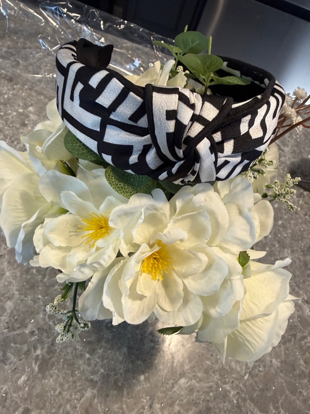 Black & White Patterned Knotted Headband